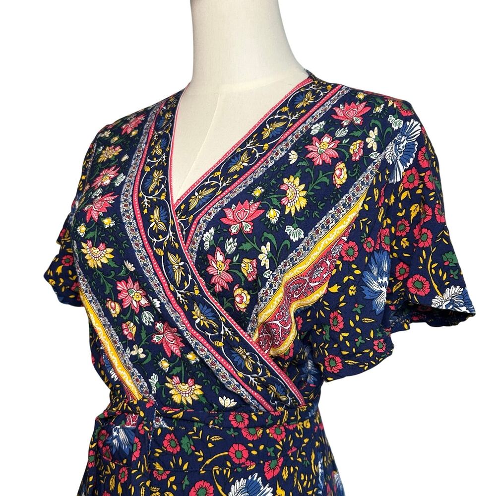 Zesica XL Blue Floral Boho Wrap Maxi Dress Cottage Casual Whimsigoth Retro - Picture 6 of 17